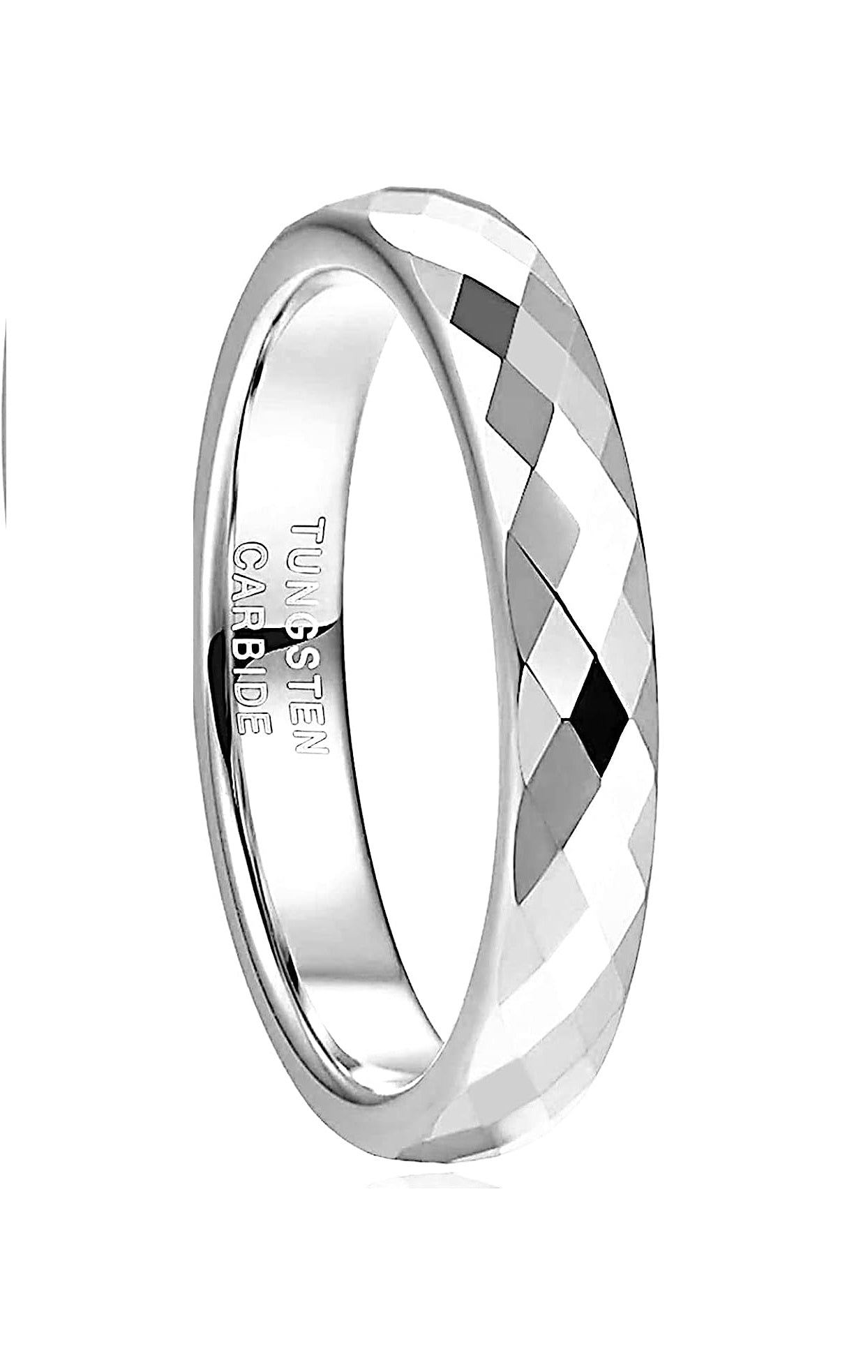 Genuine Carbide Tungsten Color: Silver Faceted Edge Center 4mm RING   High Polish inner face makes it smooth and shiny Comfort Fit Wedding Band Size 6-15