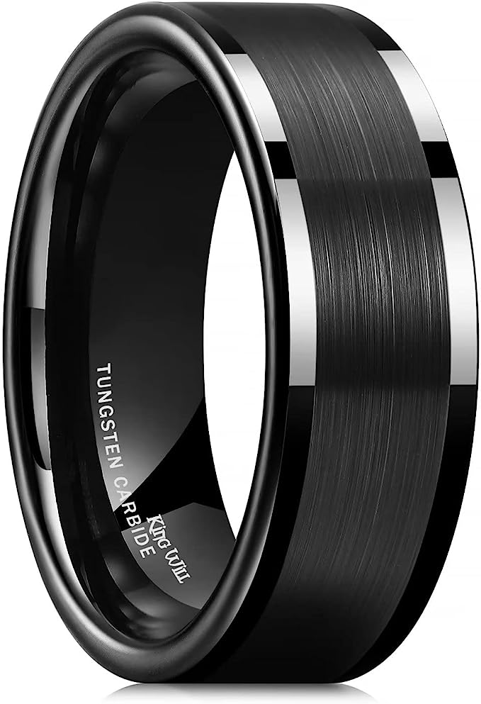 Genuine Carbide Tungsten Color: 8mm Black Brushed and Inner black high polished inner-face design smooth and shiny. Comfort Fit Wedding Band Size 6-15