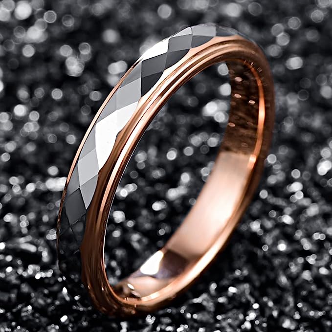 Genuine Carbide Tungsten Color: 4mm RING Rose Gold step edge and inner face High Polish makes it smooth and shiny Comfort Fit Wedding Band Size 5-10