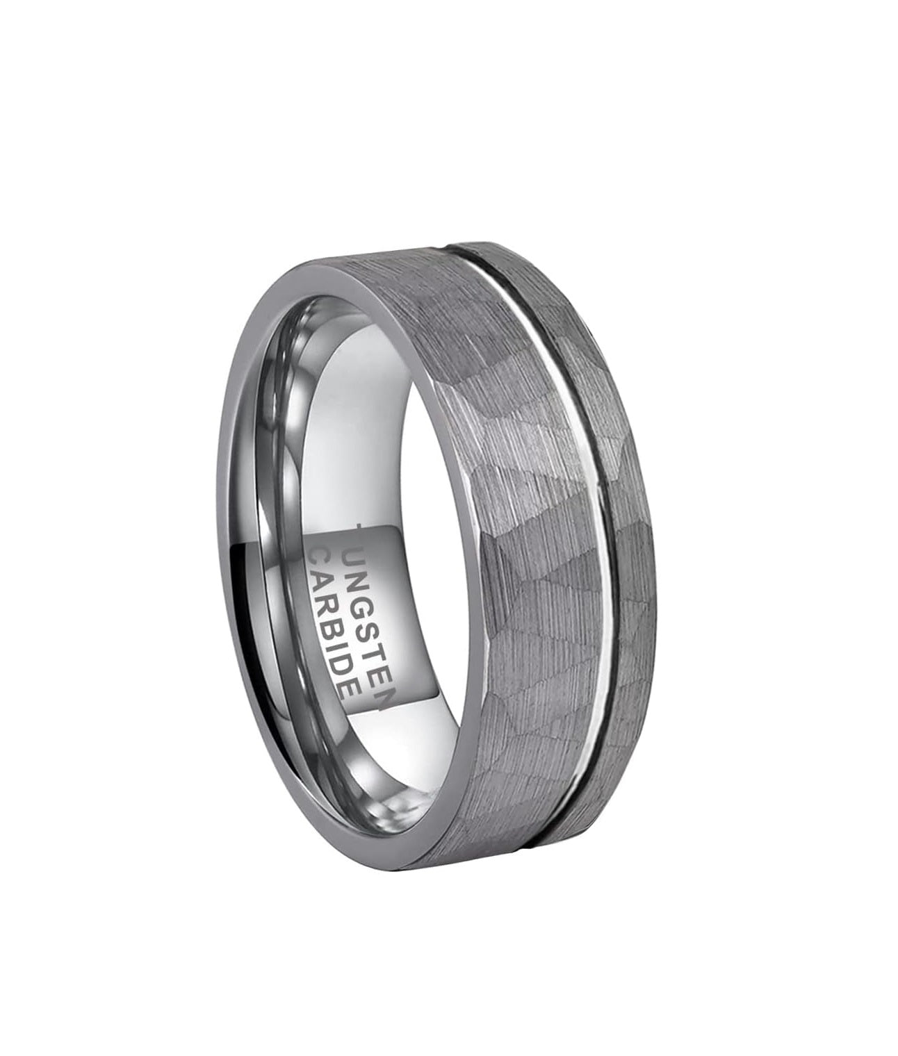 Genuine Carbide Tungsten Color: SILVER  Brushed Hammered 8mm RING Polished Shiny Comfort Fit Wedding Band Size 6-15