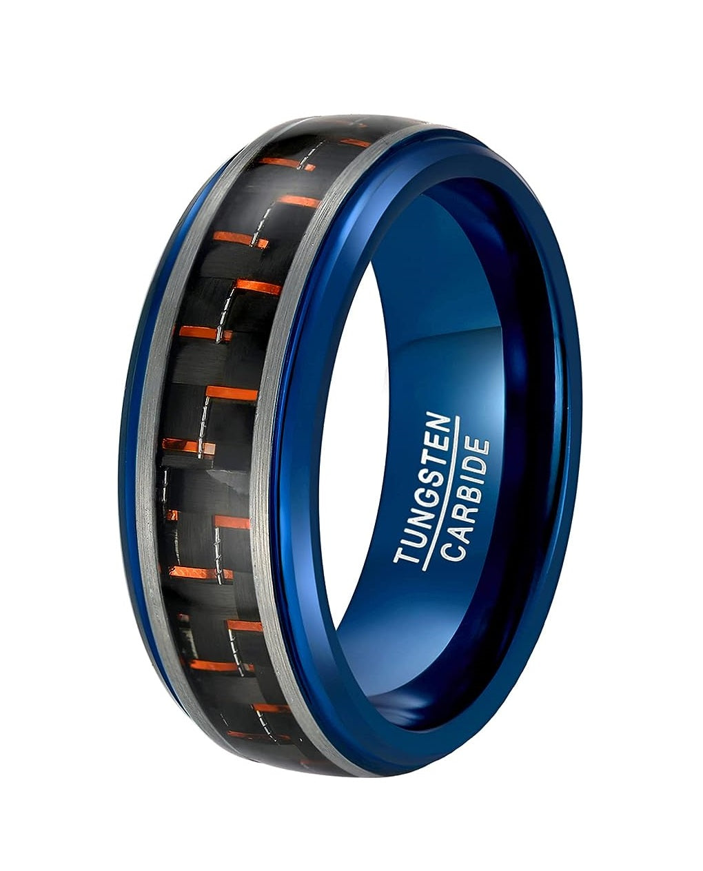 Genuine Carbide Tungsten Color: 8mm Silver BLUE Red Black Carbon fiber Inlay High polished inner-face design smooth and shiny. Comfort Fit Wedding Band Size 6-15