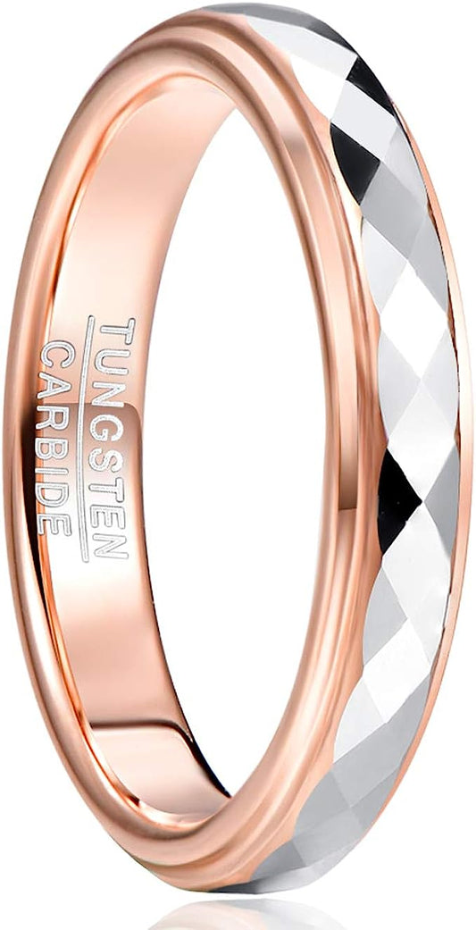 Genuine Carbide Tungsten Color: 4mm RING Rose Gold step edge and inner face High Polish makes it smooth and shiny Comfort Fit Wedding Band Size 5-10