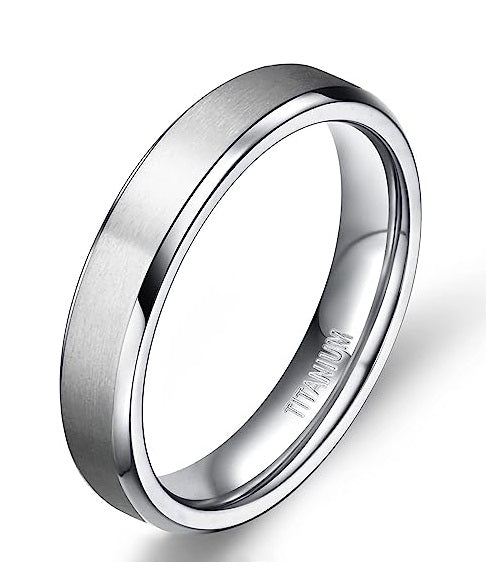 Genuine Titanium Silver Brushed 4mm Wide Ring Wedding Band High Polished Comfort Fit.