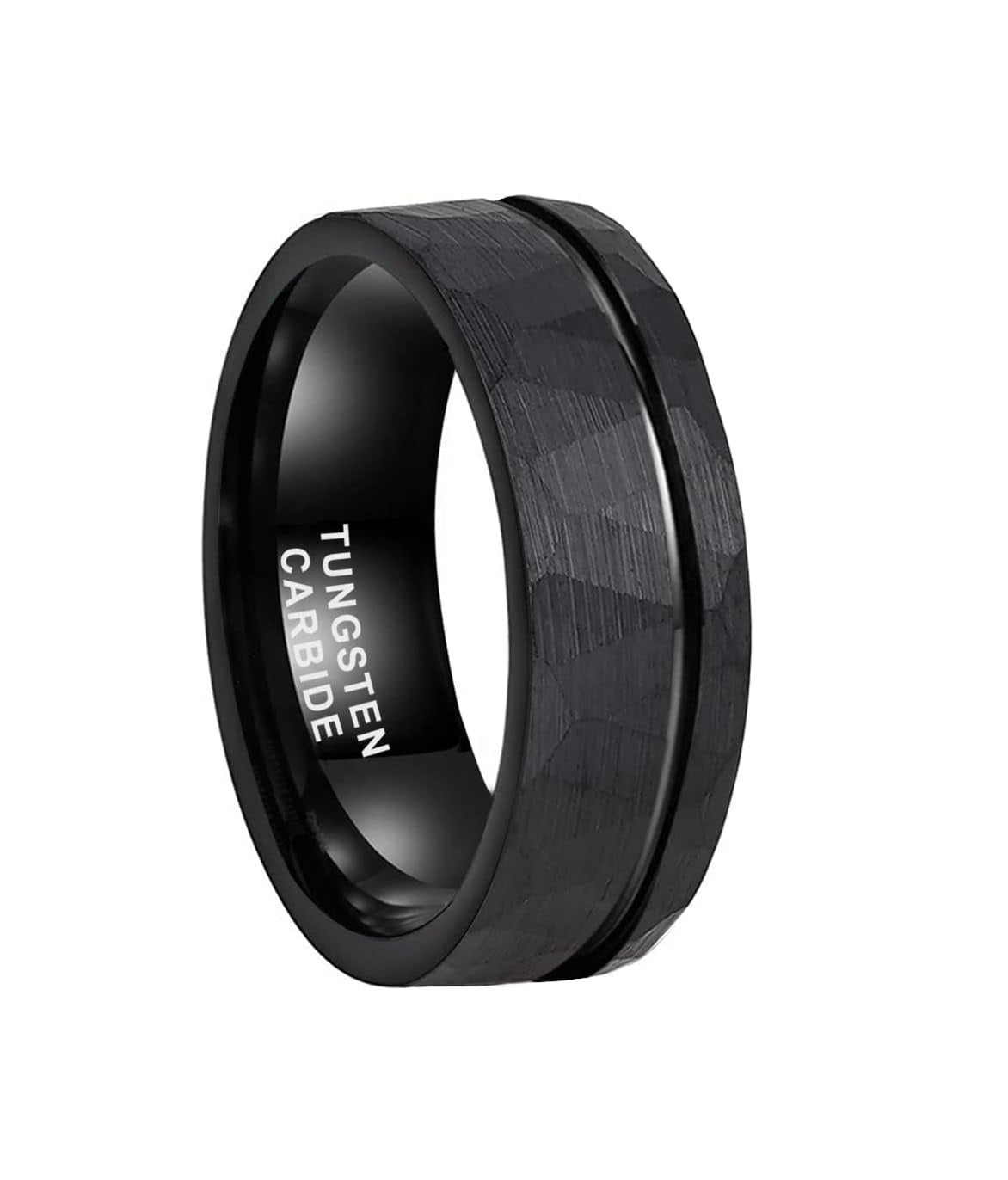 Genuine Carbide Tungsten Color: BLACK Brushed Hammered 8mm RING Polished Shiny Comfort Fit Wedding Band Size 6-15