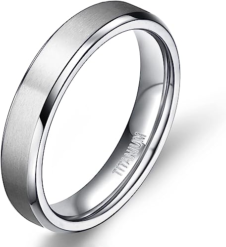 Genuine Titanium Silver Brushed 4mm Wide Ring Wedding Band High Polished Comfort Fit.