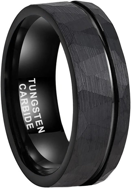 Copy of Genuine Carbide Tungsten Color: BLACK Brushed Hammered 8mm RING Polished Shiny Comfort Fit Wedding Band Size 6-15