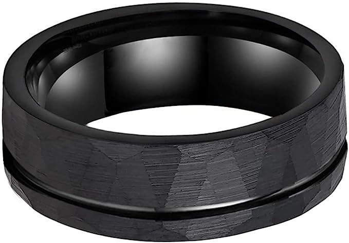 Genuine Carbide Tungsten Color: BLACK Brushed Hammered 8mm RING Polished Shiny Comfort Fit Wedding Band Size 6-15