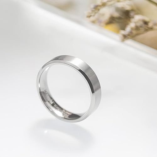 Genuine Titanium Silver Brushed 6mm Wide Ring Wedding Band High Polished Comfort Fit.