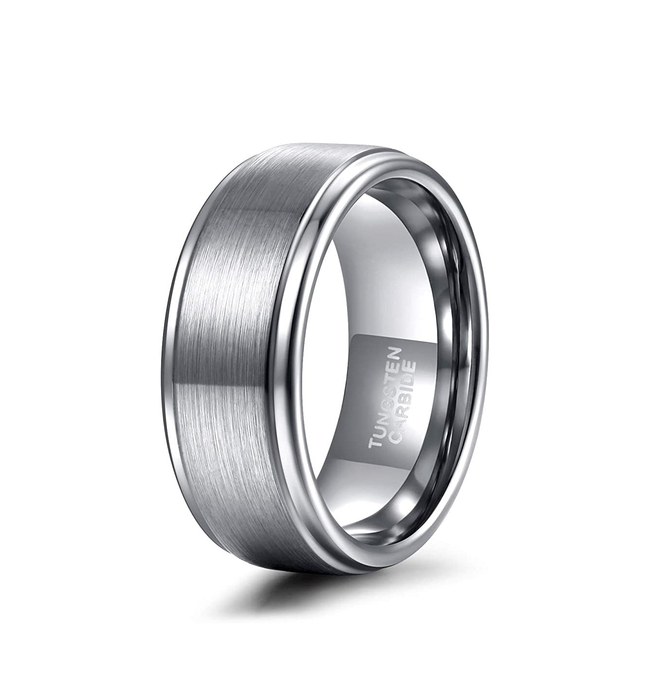 Genuine Carbide Tungsten Color: SILVER Brushed 8mm RING Polished Shiny Comfort Fit Wedding Band Size 6-15