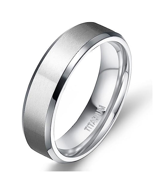 Genuine Titanium Silver Brushed 6mm Wide Ring Wedding Band High Polished Comfort Fit.