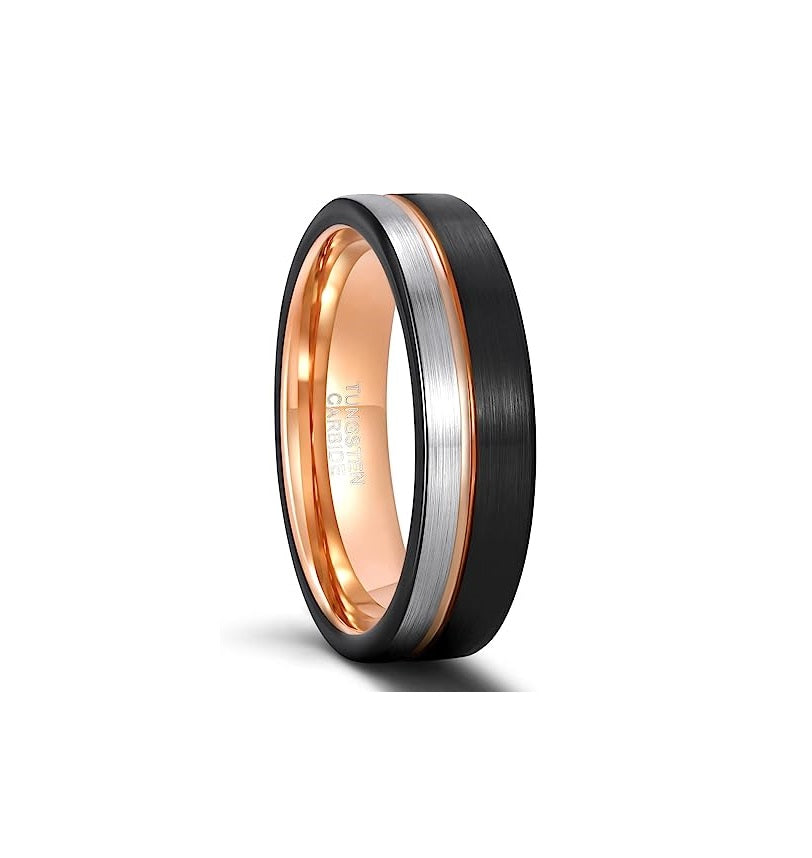 6mm Genuine Tungsten Carbide Black/Silver/Rose Gold Thin Groove Line Comfort Fit Size 6-15