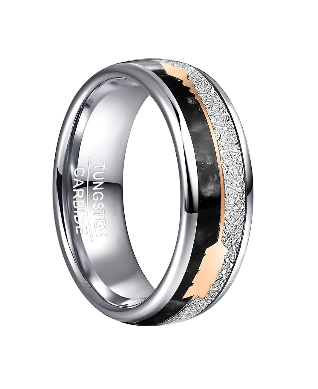 Genuine Carbide Tungsten Color: 8mm Gorgeous black agate and imitated meteorite Silver Inner high polished inner-face design smooth and shiny. Comfort Fit Wedding Band Size 6-15