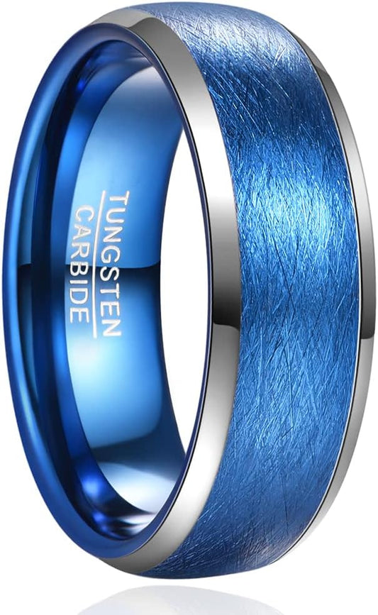 Genuine Carbide Tungsten Color: Blue RING 8MM Gorgeous Stunning Polished Shiny Comfort Fit Wedding Band Size Size 6-15