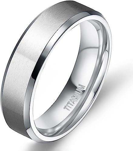 Genuine Titanium Silver Brushed 6mm Wide Ring Wedding Band High Polished Comfort Fit.