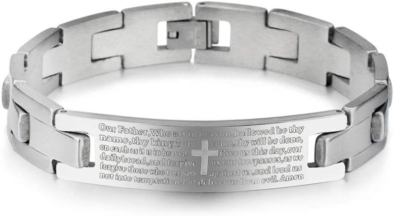 ONE: Premium Cross Bracelet  Lords Prayer Cross Bracelet for Men Women English Bible Verse Link Bracelets