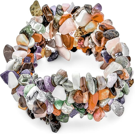 ONE: Premium Gorgeous chunky stretch bracelet Quartz, Amethyst, Amazonite, Unakite, Carnelian