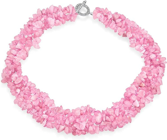 ONE: Premium This gorgeous 18 inch gemstone bib necklace is layers of Pink Quartz.