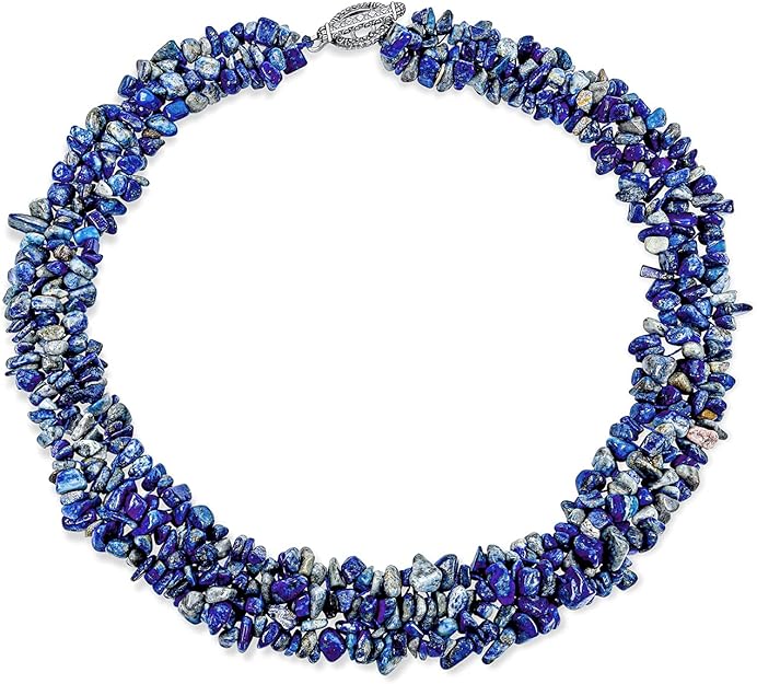 ONE: Premium This gorgeous 18 inch gemstone bib necklace is layers of lapis lazuli.