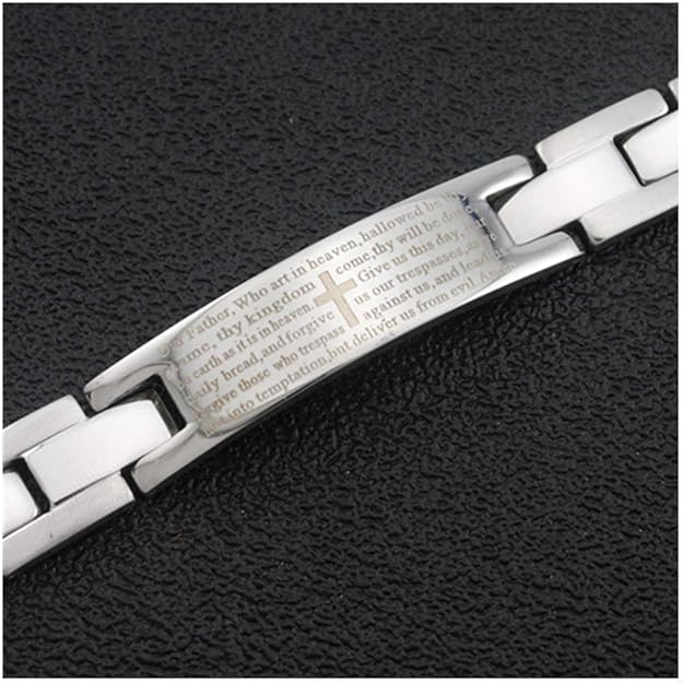 ONE: Premium Cross Bracelet  Lords Prayer Cross Bracelet for Men Women English Bible Verse Link Bracelets