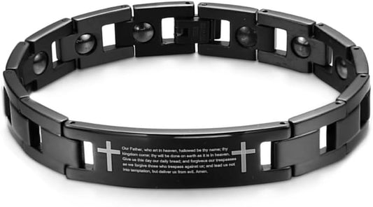 ONE: Premium Cross Bracelet  Lords Prayer Cross Bracelet for Men Women English Bible Verse Link Bracelets