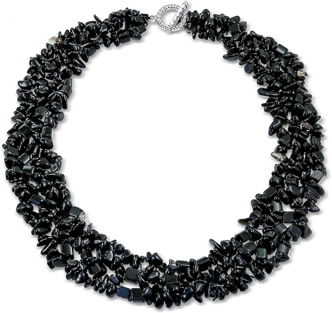 ONE: Premium This gorgeous 18 inch gemstone bib necklace is layers of Black Onyx