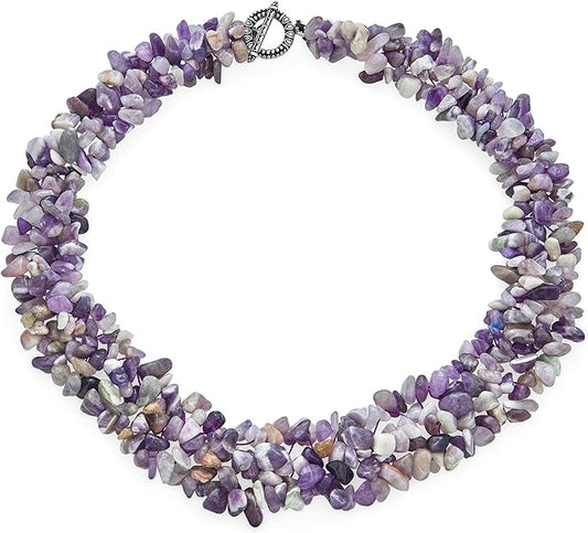 ONE: Premium This gorgeous 18 inch gemstone bib necklace is layers of amethyst.