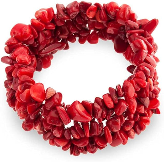 ONE: Premium Gorgeous chunky stretch bracelet red coral  dyed red coral.