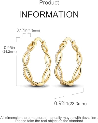 ONE: 925 Sterling Silver Hoop Earrings 14K Gold Plated Jewelry CZ