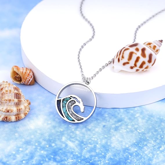 ONE: Wave Turquoise +White Howlite Stainless Steel Pendant Necklaces