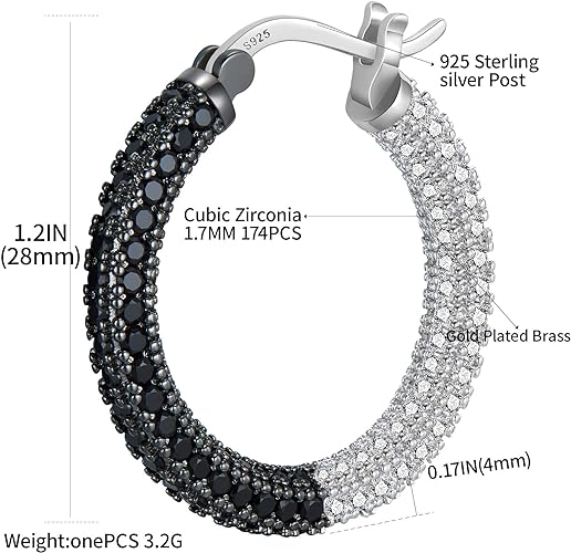 ONE:  ONE: 925 Sterling Silver Post Hoop Earrings 14K Gold Plated Jewelry CZ