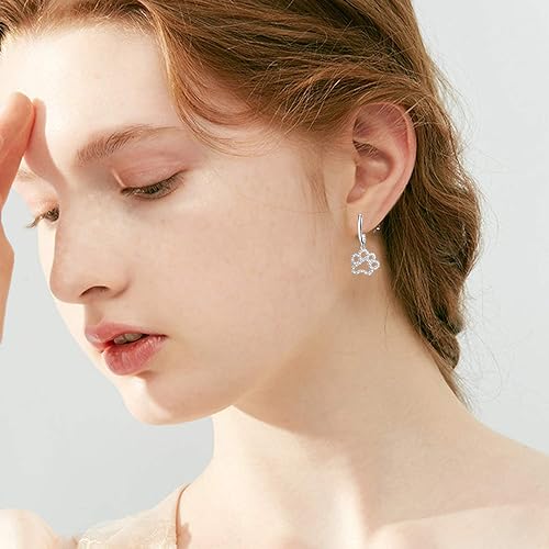 ONE PAIR:  Hoop Earrings Genuine 925 Sterling Silver Style: Lever back Paw Earrings
