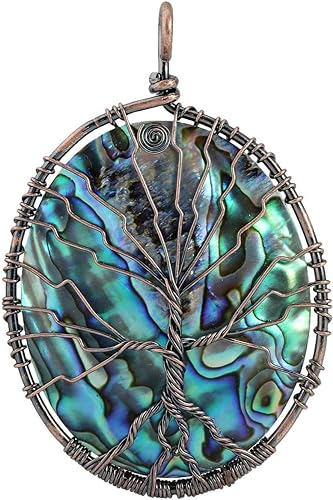 ONE: Handmade Healing Crystal Abalone Shell TREE Pendant Necklace