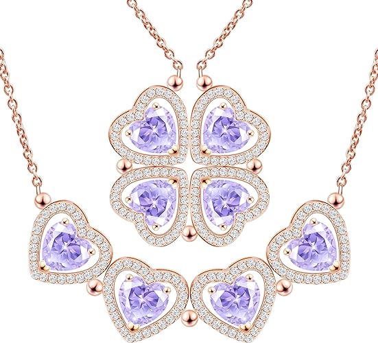ONE: Lucky Four Leaf Rose Gold JUNE- Alexandrite Clover Pendant Necklaces for Women & Girls