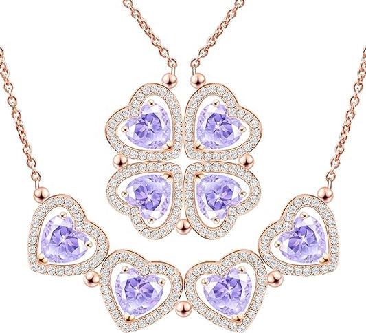 ONE: Lucky Four Leaf Rose Gold JUNE- Alexandrite Clover Pendant Necklaces for Women & Girls