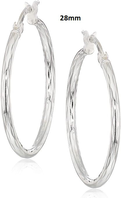 ONE: 925 Sterling Silver 28mm Hoop Earrings 14K Gold Plated Jewelry CZ