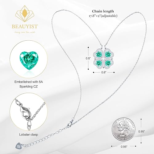 ONE: Lucky Four Leaf White Gold May Columbia Green Clover Pendant Necklaces for Women & Girls