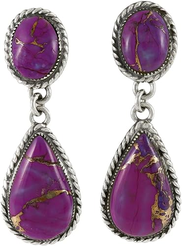 ONE: PAIR Genuine PURPLE Turquoise Earrings in Sterling Silver (SOLID) 1.5" Long
