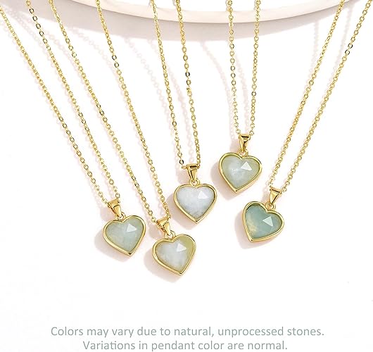 ONE: Handmade Healing Crystal Pendant Necklace, 14K Gold Plated Natural Energy Stone Aquamarine-Heart
