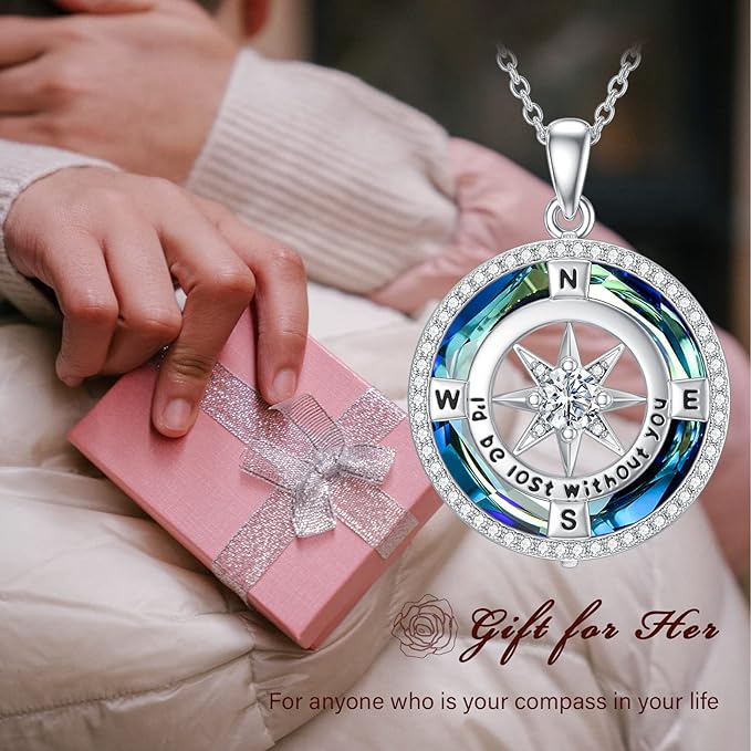 ONE: The Compass Bermuda Blue  Pendant Necklace Jewelry