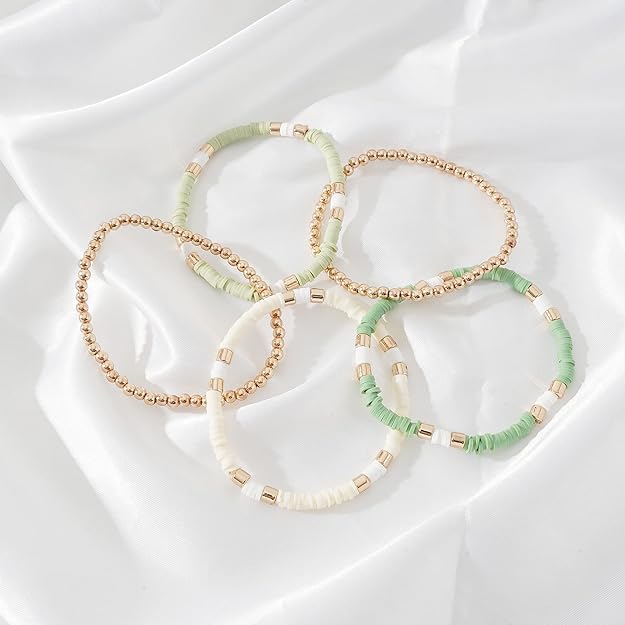 ONE: Premium Handmade New Lite Green Set 5pcs Bracelet's for Women