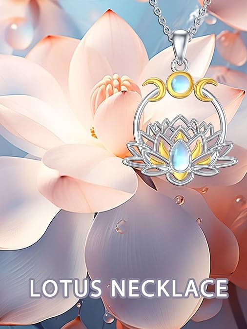 ONE :💎The Lotus Moonstone Pendant Necklace Fine Jewelry 💎