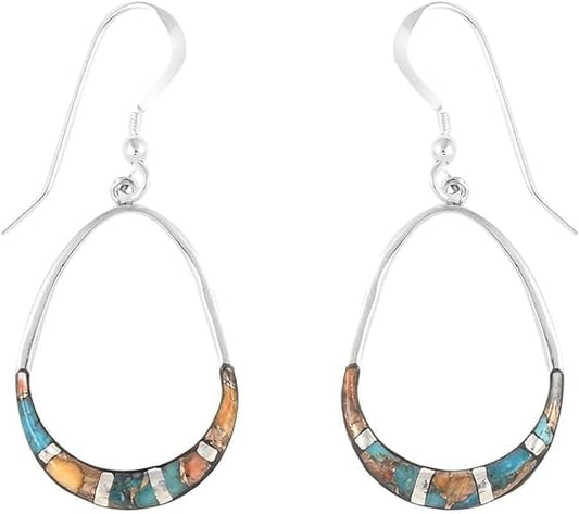 ONE PAIR: Santa Fe Turquoise authentic Native American Turquoise Earrings Gemstone Southwestern Style 925 Sterling Silver