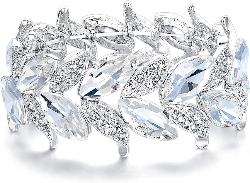 0NE: Premium Gorgeous Jewelry Elegant Crystal Marquise-Shape Leaf Stretch Bangle Bracelet