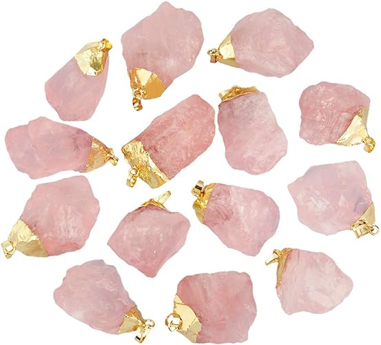 Handmade Healing Crystal Pendant Necklace, Natural Energy Stone Rose Quartz