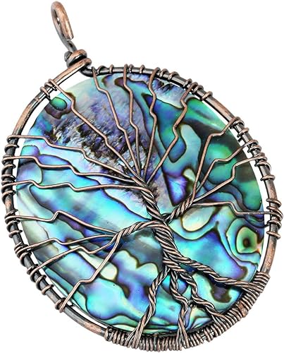 ONE: Handmade Healing Crystal Abalone Shell TREE Pendant Necklace