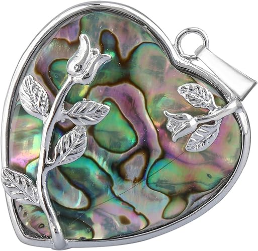 ONE: Handmade Healing Crystal HEART Abalone Shell TREE Pendant Necklace