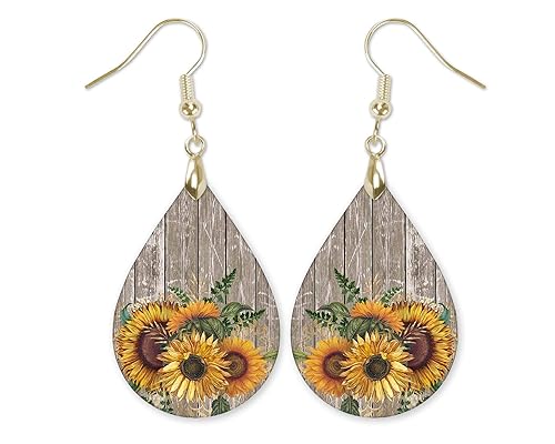 ONE PAIR:  Sunflower Earrings Dangle Teardrop