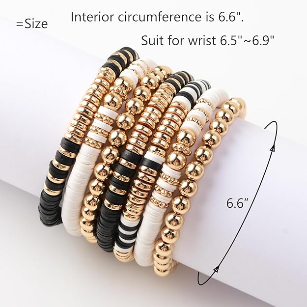 ONE: Premium Handmade New White Black Gold Set 7pcs Bracelet's for Women