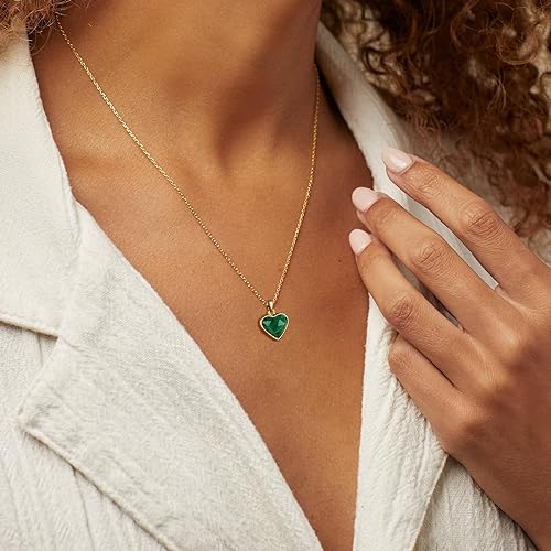 ONE: Handmade Healing Crystal Pendant Necklace, 14K Gold Plated Natural Energy Stone Malachite-Heart