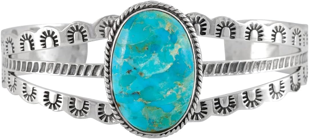 ONE :💎Color: Handmade Genuine Turquoise and 925 Sterling Silver (Solid) Genuine Cuff Bracelet